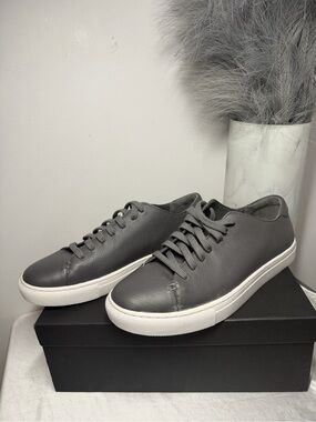 Club Monaco Gray Leather Low-Top Sneakers with White Soles Men’s